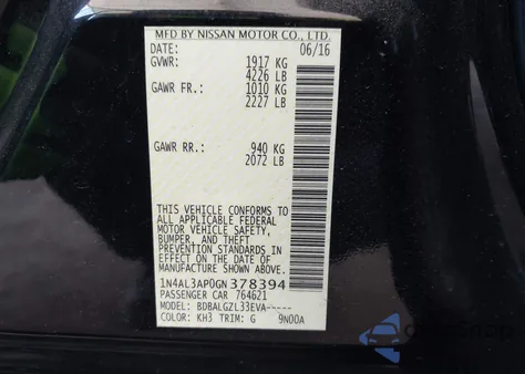 2016 Nissan Altima 2.5/2.5 S/2.5 Sl/2.5 Sr/2.5 Sv from USA, damaged, VIN 1N4AL3AP0GN378394